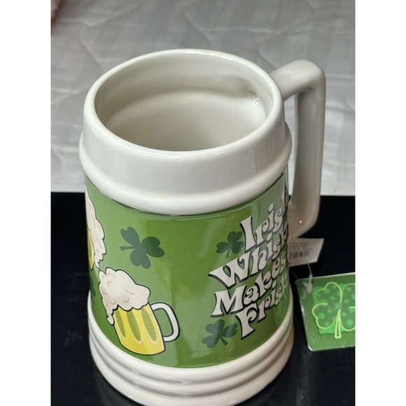 Irish Whiskey Makes Me Frisky Xl  Beer Stein Mug Green White New St Patrick's - Picture 4 of 6